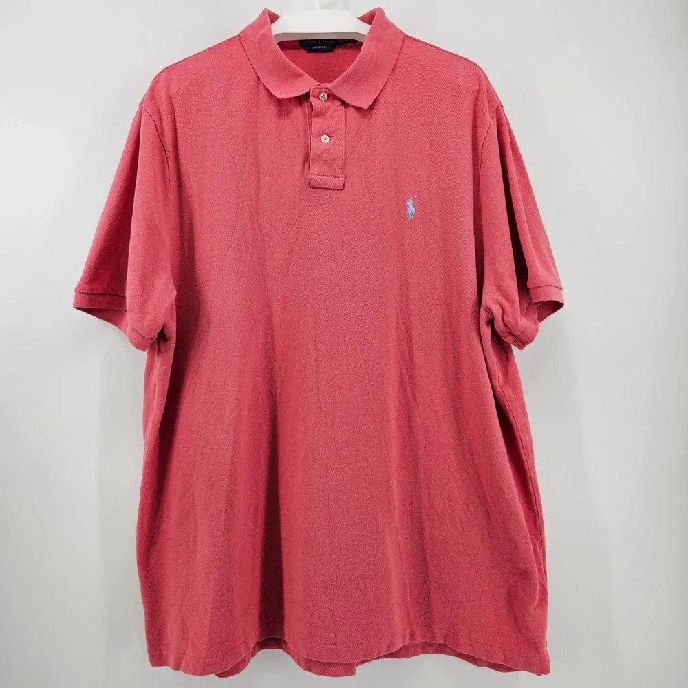 Polo Ralph Lauren Mens XXL Classic Fit Salmon Pink Short Sleeve Mesh Polo Shirt